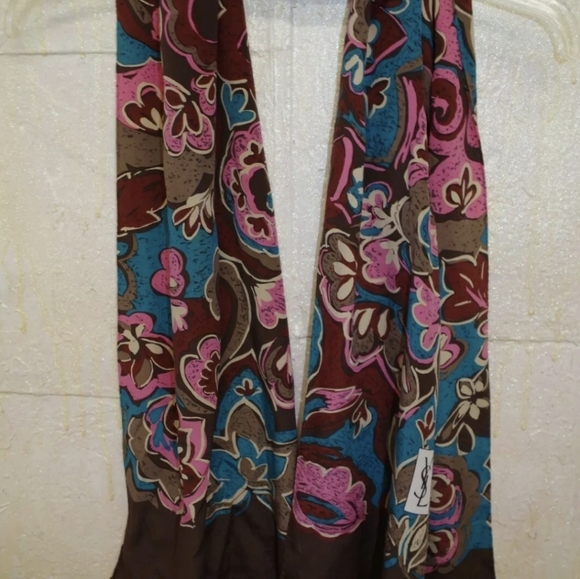 YVES SAINT LAURENT YSL VINTAGE 100% SILK SCARF OBLONG JAPAN